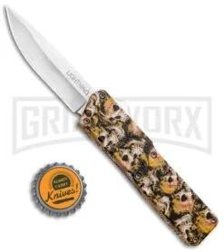 Lightning Skull Camo D/A OTF Automatic Knife - Satin Plain -Grindworx Shop Lightning Skull DA DP OTF Auto Satin GX 33338 jr bottlecap large