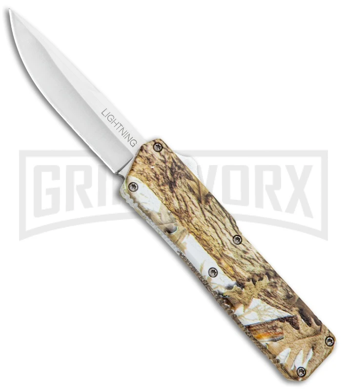 Lightning Tree Camo D/A OTF Automatic Knife - Satin Plain 1 Lightning Tree Camo D/A OTF Automatic Knife - Satin Plain