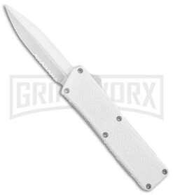 Lightning White D/A OTF Automatic Knife - Satin Dagger Serrated