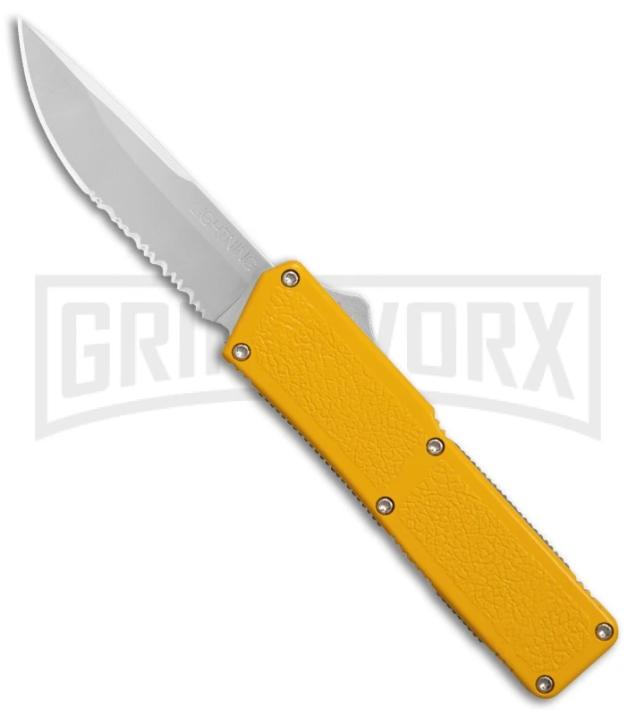 Lightning Yellow D/A OTF Automatic Knife - Satin Serr 1 Lightning Yellow D/A OTF Automatic Knife - Satin Serr