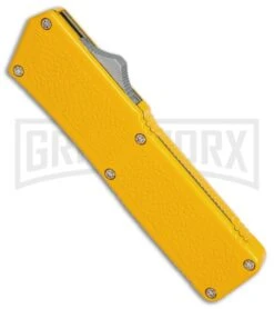 Lightning Yellow D/A OTF Automatic Knife - Satin Serr 6 Lightning Yellow D/A OTF Automatic Knife - Satin Serr -Grindworx Shop Lightning Yellow DA Satin Serr BP 27629 er spine large