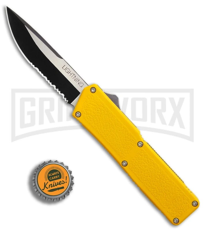 Lightning Yellow D/A OTF Automatic Knife - Two-Tone Serr 4 Lightning Yellow D/A OTF Automatic Knife - Two-Tone Serr - Image 4