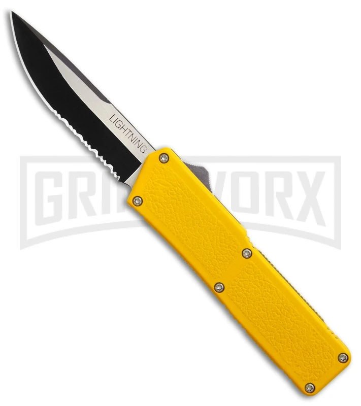 Lightning Yellow D/A OTF Automatic Knife - Two-Tone Serr 1 Lightning Yellow D/A OTF Automatic Knife - Two-Tone Serr