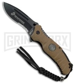 M-Tech USMC Infantry Tan Folding Knife - Black Serrated