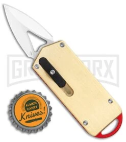 M3 Tactical Tech Rogue Brass/Orange D/A OTF Automatic Knife - Satin Plain -Grindworx Shop M3 Tactical Tech Rogue Brass Red DA OTF Auto Satin GX 35094 jr bottlecap large
