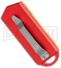 M3 Tactical Tech Rogue Brass/Orange D/A OTF Automatic Knife - Satin Plain -Grindworx Shop M3 Tactical Tech Rogue Brass Red DA OTF Auto Satin GX 35094 jr side large