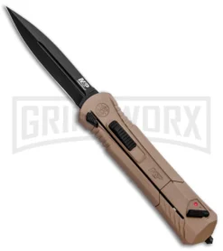 M&P Spring Assisted Tan OTF Spear Point Knife - Black Plain