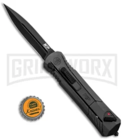 M&P Spring Assisted Black OTF Spear Point Knife - Black Plain -Grindworx Shop MP OTF Assist Finger Actuator SP Gray Black 1084314 BHQ 80731 jr bottlecap large