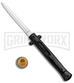 Mago 11" Black Italian Stiletto OTF Automatic Knife - Satin Dagger -Grindworx Shop Mago 11in Italian Stiletto Black Black Satin Dagger GX 37156 jr bottlecap large