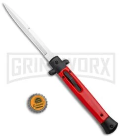 Mago 11" Bayonet Italian Stiletto OTF Knife Red W/Black Bolster - Satin Plain 9 Mago 11" Bayonet Italian Stiletto OTF Knife Red W/Black Bolster - Satin Plain -Grindworx Shop Mago 11in Red Bayo Italian Stiletto OTF Auto Satin GX 36139 jr bottlecap large
