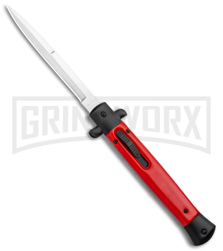 Mago 11" Bayonet Italian Stiletto OTF Knife Red W/Black Bolster - Satin Plain 1 Mago 11" Bayonet Italian Stiletto OTF Knife Red W/Black Bolster - Satin Plain