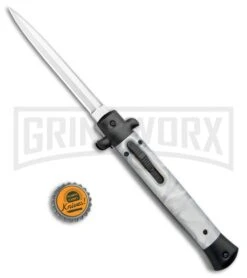 Mago 11" White Marble Italian Stiletto OTF Auto Knife Black Bolsters Dagger -Grindworx Shop Mago 11in White Marble Italian Stiletto OTF Black Bolsters Dagger GX 33946 jr bottlecap large 1