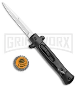 Mago 9" Black Marble Italian Stiletto OTF Automatic Knife - Satin Plain -Grindworx Shop Mago 9in Black Marble Italian Stiletto OTF Black Bolsters Bayo Satin GX 33929 jr bottlecap large