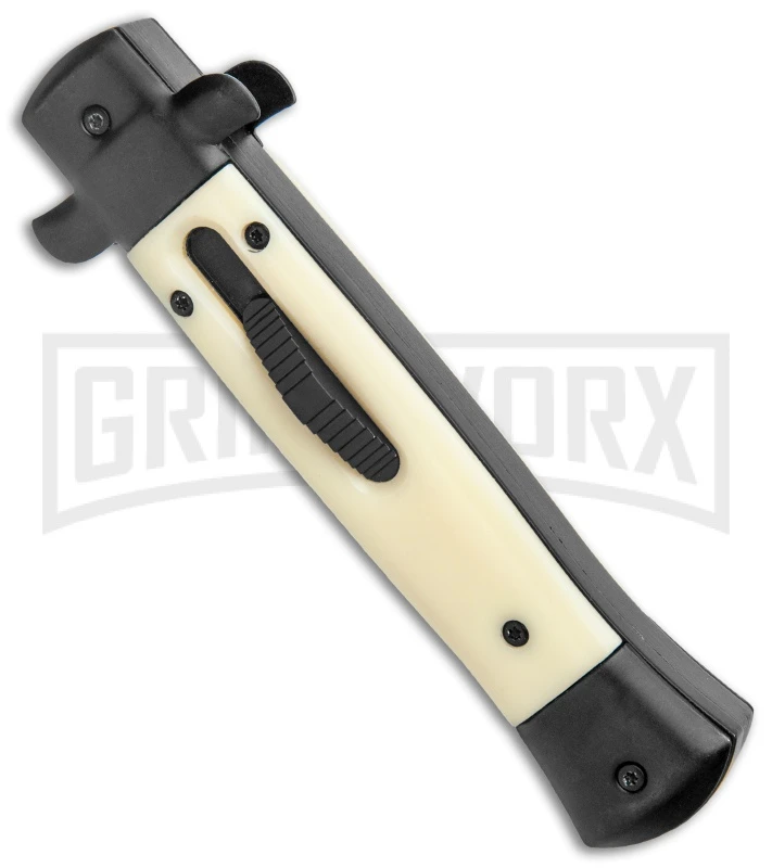 Mago 9" Sim Ivory Italian Stiletto OTF Auto Knife - Dagger Satin Plain 2 Mago 9" Sim Ivory Italian Stiletto OTF Auto Knife - Dagger Satin Plain - Image 2