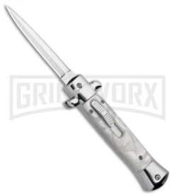 Mago 9" White Marble Italian Stiletto OTF Automatic Knife Dagger - Satin Plain
