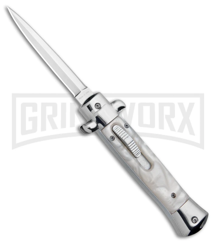Mago 9" White Marble Italian Stiletto OTF Automatic Knife Dagger - Satin Plain 1 Mago 9" White Marble Italian Stiletto OTF Automatic Knife Dagger - Satin Plain