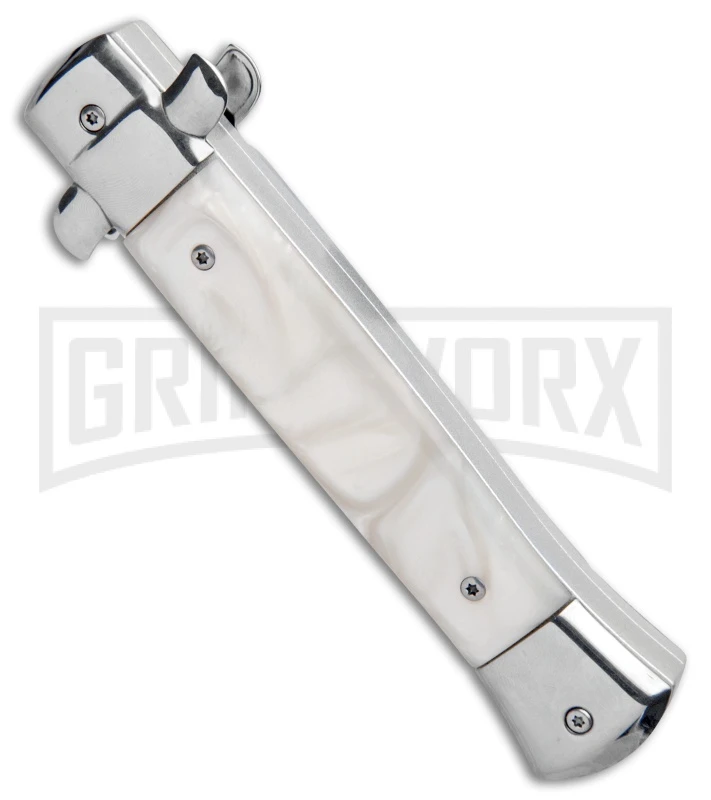 Mago 9" White Marble Italian Stiletto OTF Automatic Knife Dagger - Satin Plain 3 Mago 9" White Marble Italian Stiletto OTF Automatic Knife Dagger - Satin Plain - Image 3