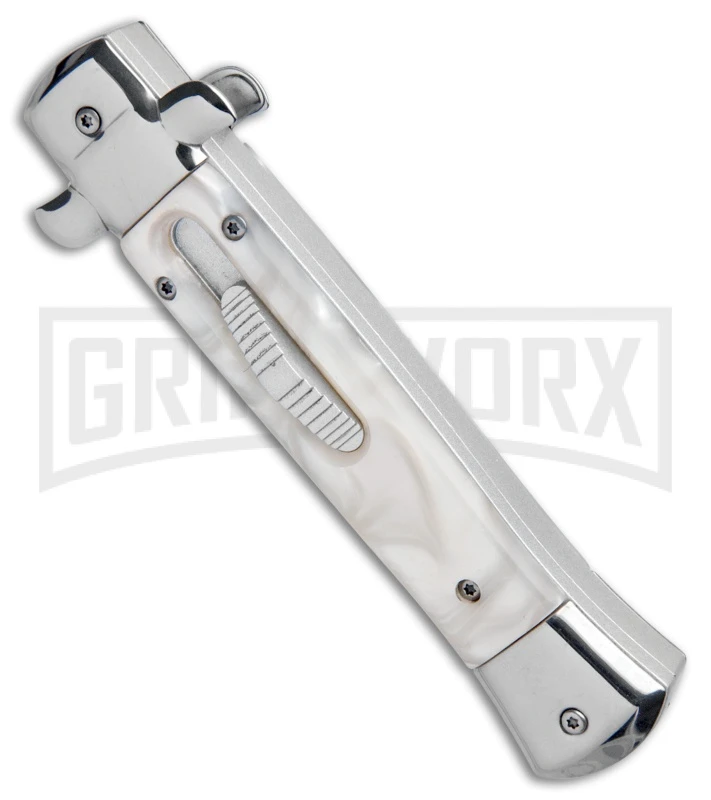 Mago 9" White Marble Italian Stiletto OTF Automatic Knife Dagger - Satin Plain 2 Mago 9" White Marble Italian Stiletto OTF Automatic Knife Dagger - Satin Plain - Image 2