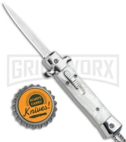Mago 4.75" Mini Stiletto OTF Automatic Knife - White 7 Mago 4.75" Mini Stiletto OTF Automatic Knife - White -Grindworx Shop Mago Mini OTF Stiletto White GX 34271 jr bottlecap large