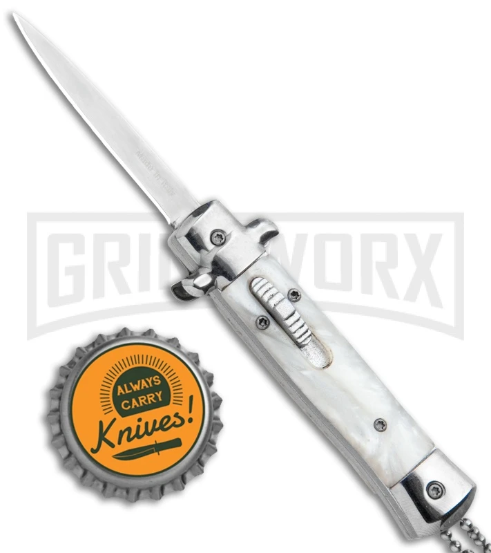 Mago 4.75" Mini Stiletto OTF Automatic Knife - White 4 Mago 4.75" Mini Stiletto OTF Automatic Knife - White - Image 4