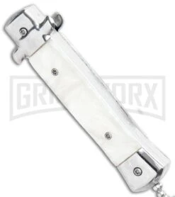 Mago 4.75" Mini Stiletto OTF Automatic Knife - White 6 Mago 4.75" Mini Stiletto OTF Automatic Knife - White -Grindworx Shop Mago Mini OTF Stiletto White GX 34271 jr side large