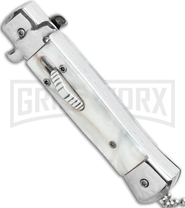 Mago 4.75" Mini Stiletto OTF Automatic Knife - White 2 Mago 4.75" Mini Stiletto OTF Automatic Knife - White - Image 2