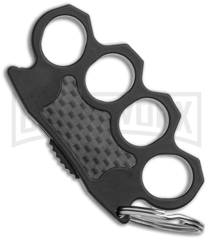 Mini OTF Automatic Knuck Keychain Knife Black Carbon Fiber Inlay - Plain 3 Mini OTF Automatic Knuck Keychain Knife Black Carbon Fiber Inlay - Plain - Image 3