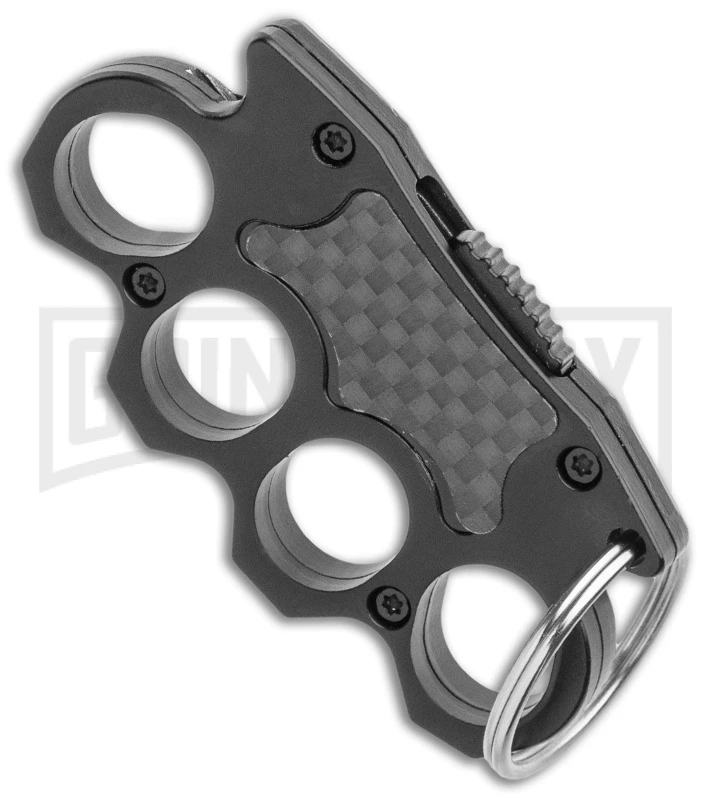 Mini OTF Automatic Knuck Keychain Knife Black Carbon Fiber Inlay - Plain 2 Mini OTF Automatic Knuck Keychain Knife Black Carbon Fiber Inlay - Plain - Image 2
