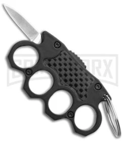Mini OTF Automatic Knuck Keychain Knife Black Carbon Fiber Inlay - Plain