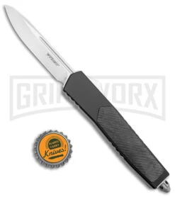 No Limit Knives Instigator Black OTF Automatic Knife - Satin Drop Point Plain -Grindworx Shop No Limit Knives Instigator Black OTF Auto Modified Satin GX 38880 jr bottlecap large