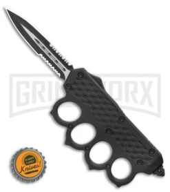OTF Automatic Knuckle Knife - Dagger Double Serr Two-Tone 7 OTF Automatic Knuckle Knife - Dagger Double Serr Two-Tone -Grindworx Shop OTF Automatic Knuckle Knife Dagger Serr Two Tone GX 36488 LS Bottlecap large