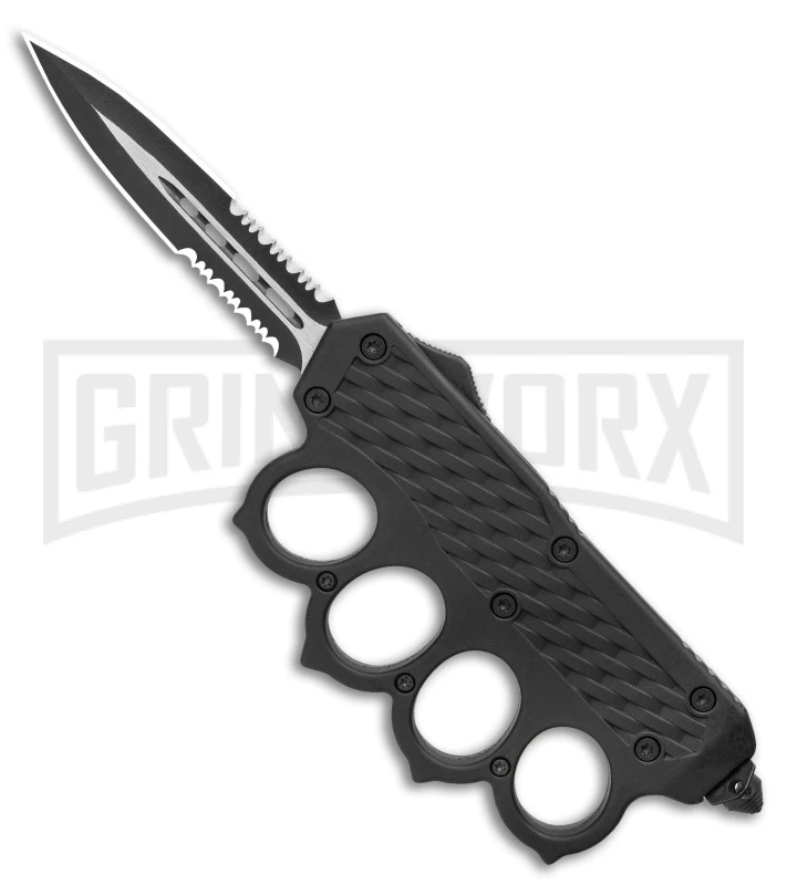 OTF Automatic Knuckle Knife - Dagger Double Serr Two-Tone 1 OTF Automatic Knuckle Knife - Dagger Double Serr Two-Tone
