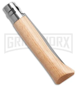 Opinel Knives No. 10 Beechwood Folding Knife - Stainless Steel Plain -Grindworx Shop Opinel Knives No. 10 Stainless Steel Knife Wood 3in Satin BHQ 187053 td side large