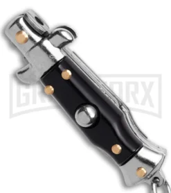 SKM 2.75" Italian Stilletto Keychain Black Automatic Knife -Grindworx Shop SKM 2in Keychain Stiletto AK Black 1in Satin Flat BHQ 51045 td spine large