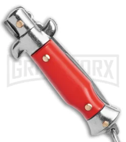 SKM 2.75" Italian Stilletto Keychain Red Automatic Knife -Grindworx Shop SKM 2in Keychain Stiletto AK Red 1in Satin Flat BHQ 183371 td side large