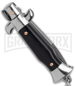 SKM 4" Italian Stiletto Black Automatic Knife Keychain - Bayo -Grindworx Shop SKM 4in Keycahing Stiletto AK Black 1in Satin Bayo BHQ 183372 td side large