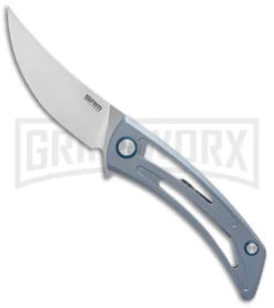 SRM Knives Blue Titanium 7415-TE Unicorn Frame Lock Knife - Bead Blast Plain