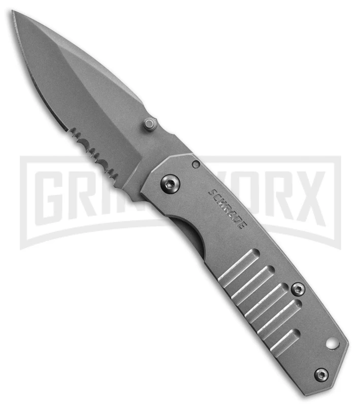 Schrade Mini Frame Lock Gray Folding Knife - Gray Serr 1 Schrade Mini Frame Lock Gray Folding Knife - Gray Serr