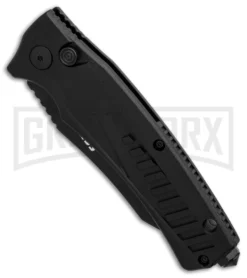 Schrade SC90BS Black Aluminum Automatic Knife - Black Serr -Grindworx Shop Schrade SC90 Black Aluminum Black Serr BHQ 34170 er spine large