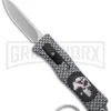 Skull Mini Dog Tag Gray Black Carbon Fiber D/A OTF Automatic Knife - Satin Plain