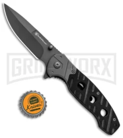 Smith & Wesson Black G-10 Clip Folding Knife - Gray Ti Plain -Grindworx Shop Smith and Wesson Clip LL Black G 10 Gray 1100062 BHQ 93644 jr bottlecap large