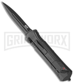 M&P Spring Assisted Gray OTF Spear Point Knife - Black Plain