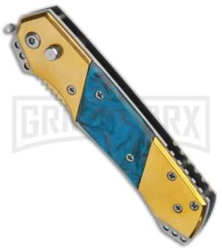 Grindworx Shop -Grindworx Shop Super Knife Croc Auto Stainless Gold Blue Serr GX 35767 jr spine large