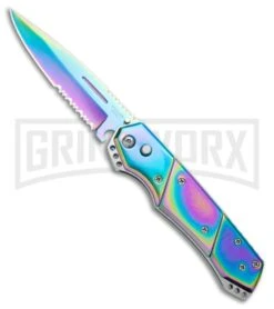 Grindworx Shop 44 Super Knife Croc Automatic Knife Stainless Rainbow Spectrum (3.5 Spectrum) Serr