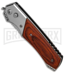 Super Knife Croc Automatic Knife Stainless W/ Rosewood Inlay - Satin Serr -Grindworx Shop Super Knife Croc Stainless Rosewood Inlay satin serr BP 30075 er spine large