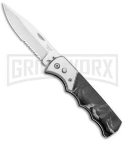 Grindworx Shop 34 Super Knife Dingo Black Marble Acrylic Automatic Knife - Satin Serr