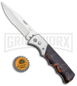 Super Knife Dingo Brown Marble Acrylic Automatic Knife - Satin Serr -Grindworx Shop Super Knife Dingo Brown Marble Acrylic Auto Satin Serr GA623SLMBRN GX 33497 jr bottlecap large