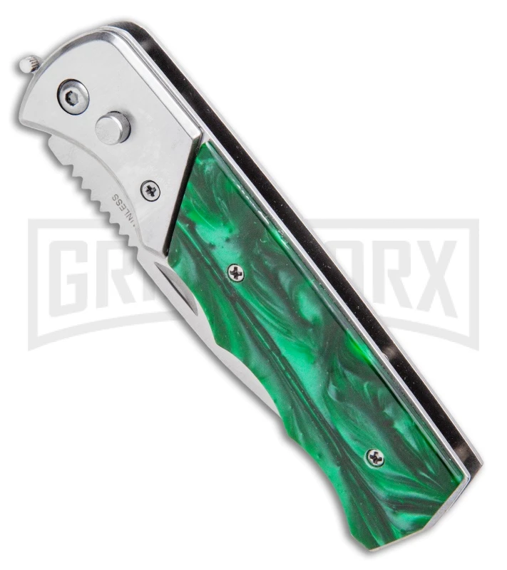 Super Knife Dingo Green Acrylic Automatic Knife - Satin Serr 2 Super Knife Dingo Green Acrylic Automatic Knife - Satin Serr - Image 2