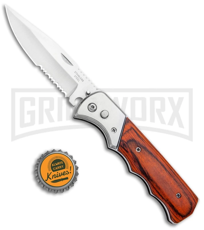 Super Knife Dingo Rosewood Automatic Knife - Satin Serr 4 Super Knife Dingo Rosewood Automatic Knife - Satin Serr - Image 4