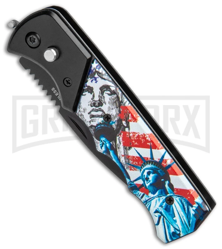 Super Knife Dingo Statue Of Liberty Automatic Knife - Black Serr 2 Super Knife Dingo Statue Of Liberty Automatic Knife - Black Serr - Image 2